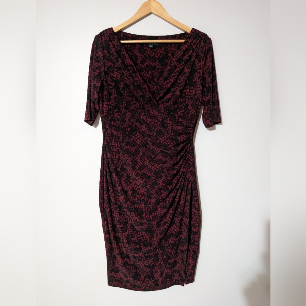 Ralph Lauren Elegant Black and Red Patterned Midi Dress